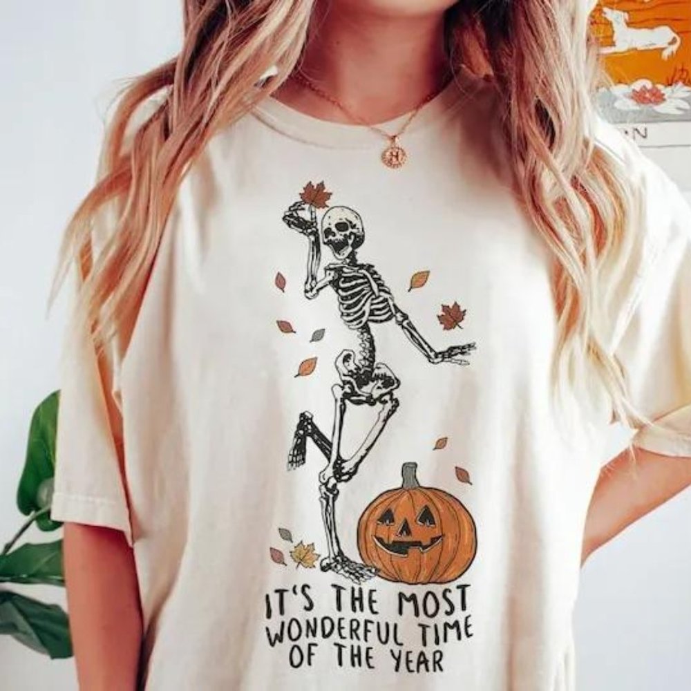 H0721 Halloween Teacher Spooky dancing Fall School Ghost Pumpkin Skeleton shirt